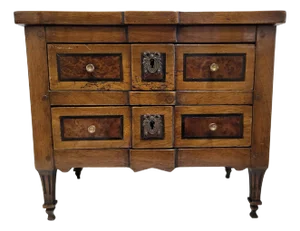 Italian 19th Century Baroque Wood Inlaid 2 Drawer Dresser Vanity Jewelry Commode Box