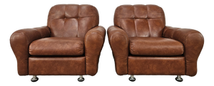 Vintage Italian Brown Leather Club Chairs, 1970s, Set of 2