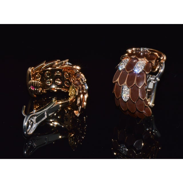 Pair of Vintage Roberto Coin Animalier 0.32ct Natural Diamond Feather Earrings in Solid 18k Rose & White Gold For Sale - Image 4 of 15