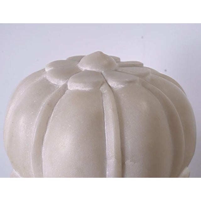 Cream Carved Agra Style Marble Bookends or Paper Weight, Set of 2 For Sale - Image 8 of 8