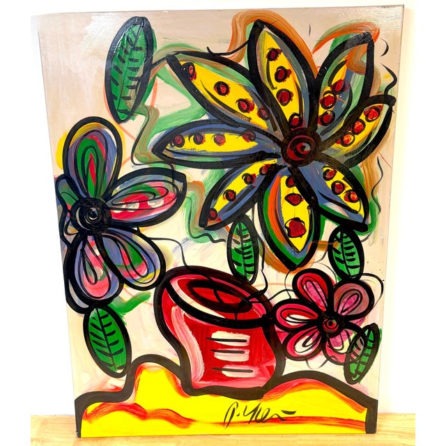 Peter Keil Monumental Expressionist Floral Still Life Oil on Canvas, Signed "P. Keil" Lower Center Dimensions: 29.5 in. H...