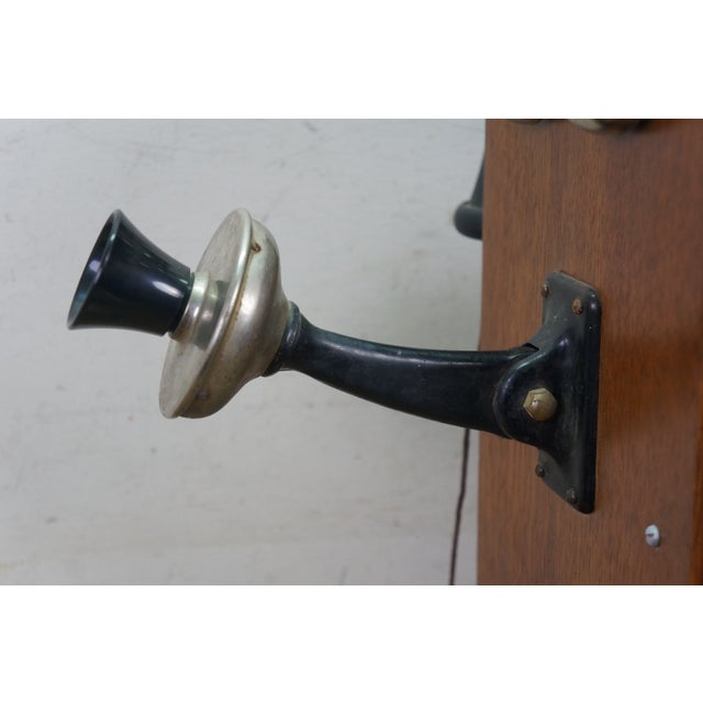 Brown Antique Sears Roebuck & Co Oak Hand Crank Wall Telephone Phone on Stand 24" For Sale - Image 8 of 18