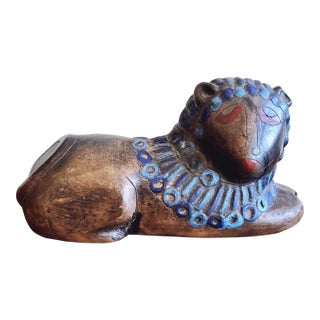 Vintage Mexican Burnished Pottery Lion Sculpture For Sale