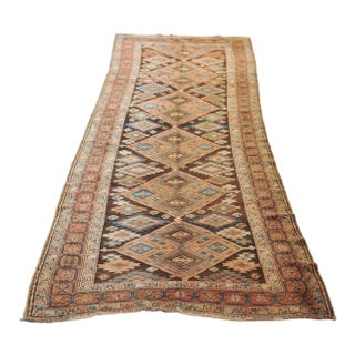1940s Tribal Geometric Runner Rug , 3.5 x 11.6 For Sale