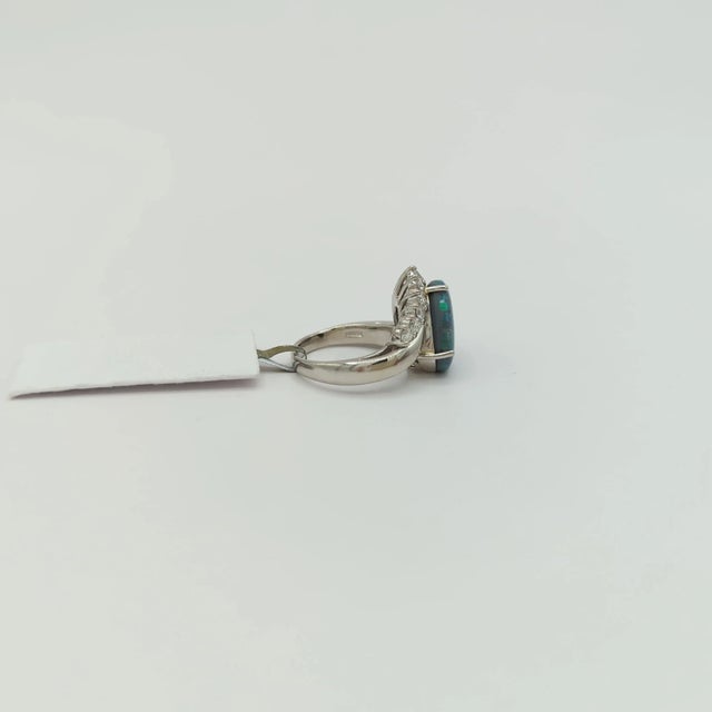 Opal and White Diamond Cocktail Ring in Platinum, size 6 For Sale - Image 4 of 7