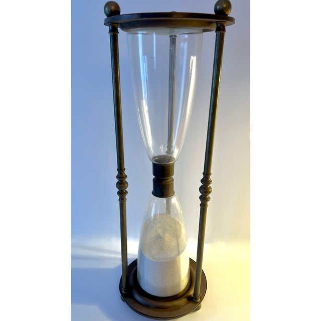 Solid Brass and Glass Classic Hour Glass With Sphere Finials and Feet For Sale - Image 4 of 8