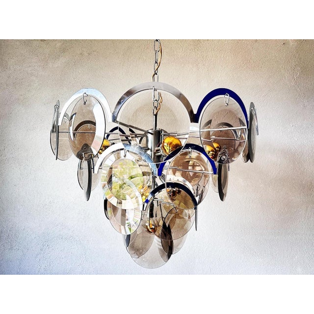 Vintage Brass and Glass Chandelier from Vistosi, 1970s For Sale - Image 12 of 15