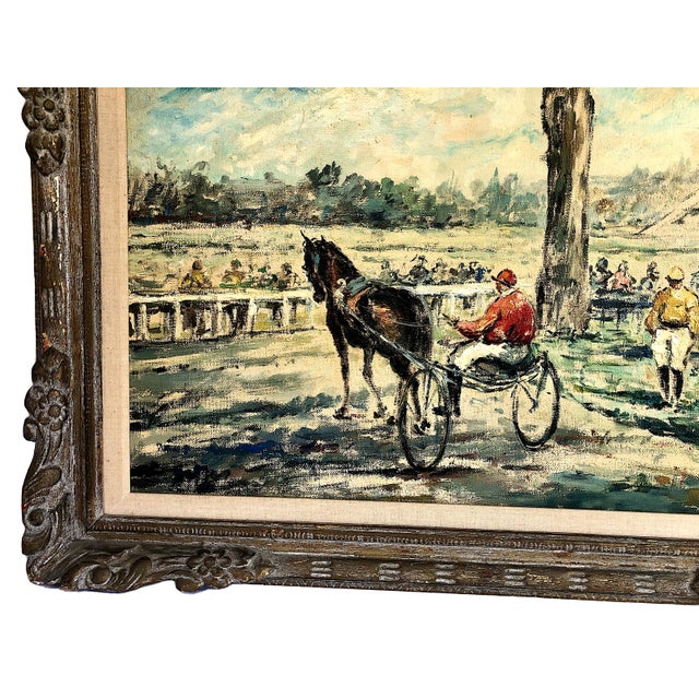 Mid 20th Century Signed Italian Post Impressionist Painting of Harness Racing by A. Chierichetti For Sale - Image 5 of 8