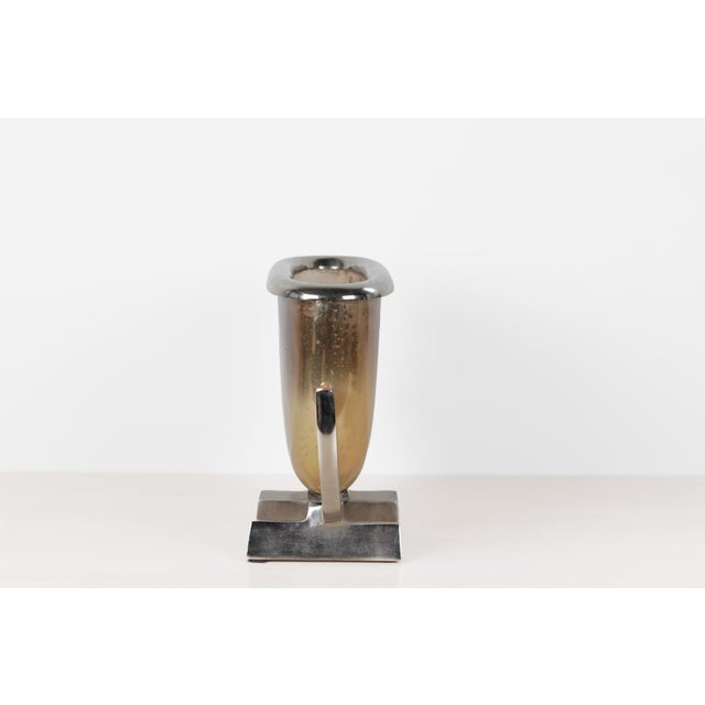 Metal Mid-Century Modern Smoked Gold Glass and Chrome Large Sculptural Jardinière For Sale - Image 7 of 14