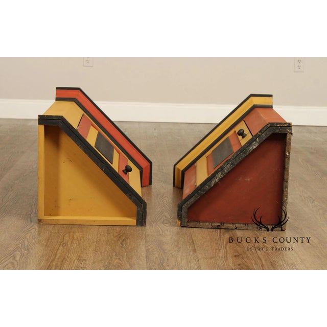 Pair Of Handcrafted Folk Art Painted Pine Corner Cabinets For Sale - Image 9 of 18