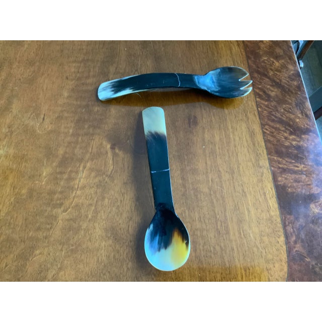 Bone Vintage Horn Salad ServerIng Set- a Pair For Sale - Image 7 of 7