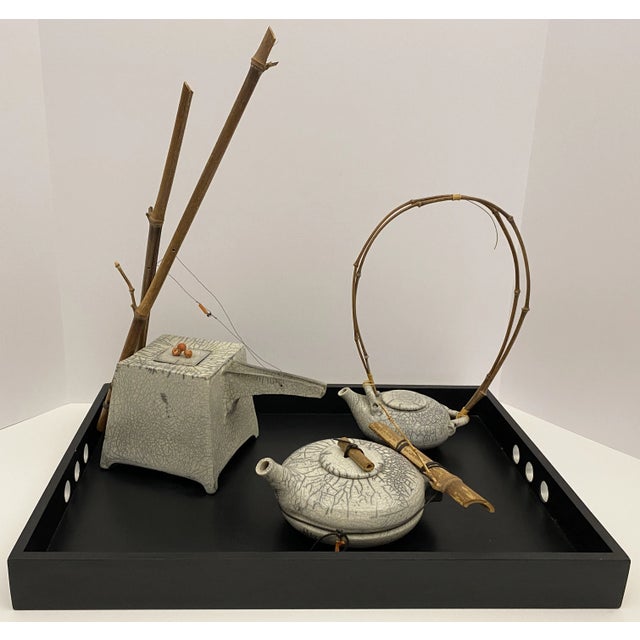 Ceramic Raku Ceramic Set With Tray For Sale - Image 7 of 12
