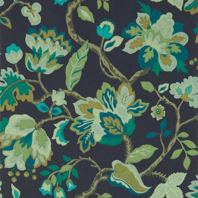 Sanderson Amanpuri Wallpaper in Midnight/Eucalyptus - a Sample For Sale