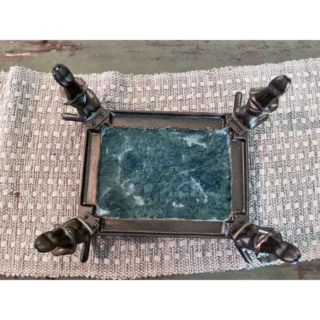 Metal Vintage Figural Caryatid Marble Top Display Pedestal Stand For Sale - Image 7 of 10