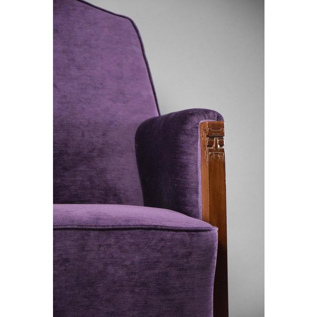 Art deco lounge chair by c.a. Lion cachet, 1930 — reupholstered in purple velvet an exceptional art deco lounge chair...