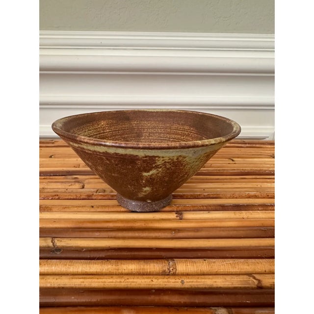 Vintage 1970’s Signed Brown Terracotta Bowl in Bronze & Pale Green Shades For Sale - Image 15 of 17