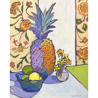 "The Pineapple" Contemporary Original Fauvist Still Life Oil Painting by Catherine J. Martzloff For Sale