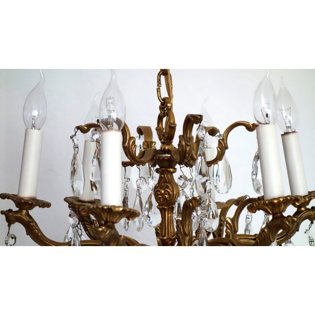 Gold Palwa Brass Lead Crystal Six Liight Chandelier 6 Lights from Palwa, 1960s For Sale - Image 8 of 15