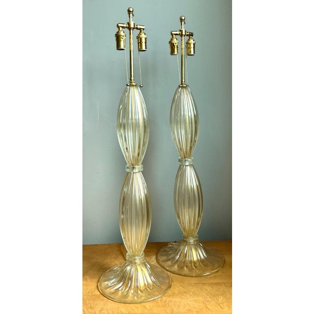 Vintage Ribbed Murano Glass Table Lamps - Pair For Sale - Image 16 of 18
