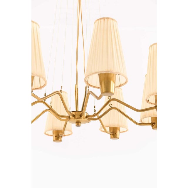 Brass and Fabric Chandelier by Hans Bergström for Asea, 1950s For Sale - Image 3 of 14