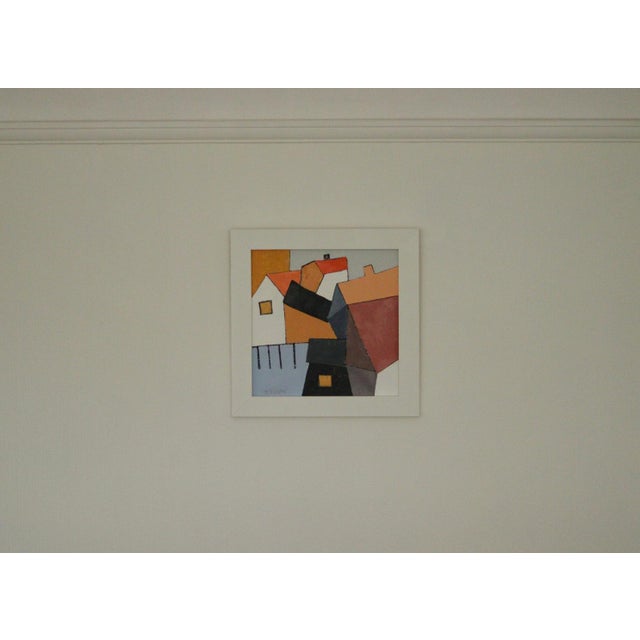 Original Swedish Oil on Panel – “No. 10 Hus III” by Thomas Eborn- Vintage & Framed | 37 x 37 cm (14.6" x 14.6") An...