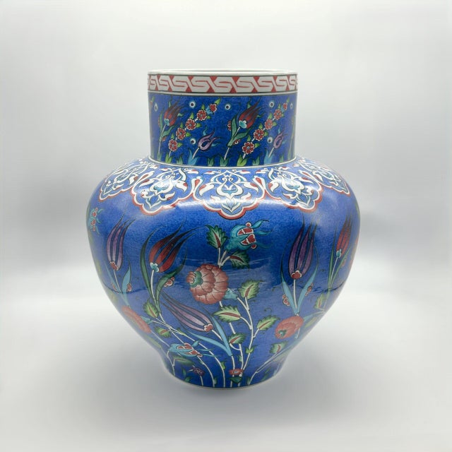 Handmade Ceramic Large Iznik Vase (Monumental Size) Cobalt Blue Background Floral For Sale - Image 6 of 8