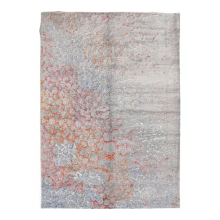 Modern Hand-Knotted Wool & Silk Rug 5'6" X 7'10" For Sale