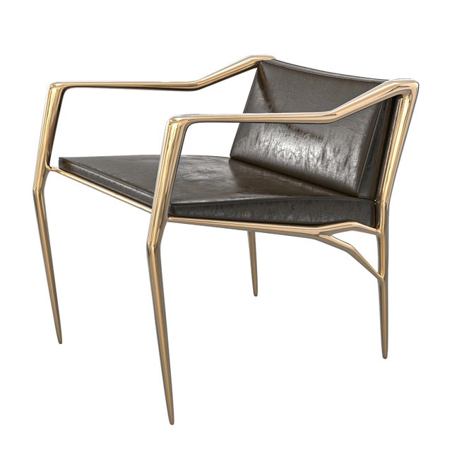Art Deco "Inizio" Dining Room Chair With Bronze and Tailor Made Leather For Sale - Image 3 of 6