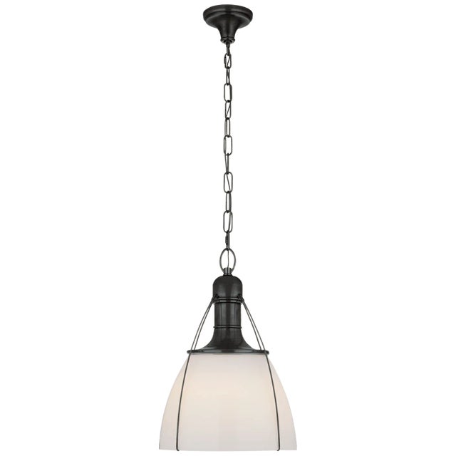Prestwick 18" Pendant in Bronze with White Glass Designer: Chapman & Myers Canopy: 6.5" Round Mounting: Chain Shade...