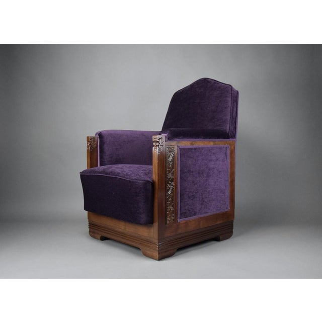 Wood Art Deco Jatoba Wood and Purple Velvet Lounge Chair, 1930 For Sale - Image 7 of 13