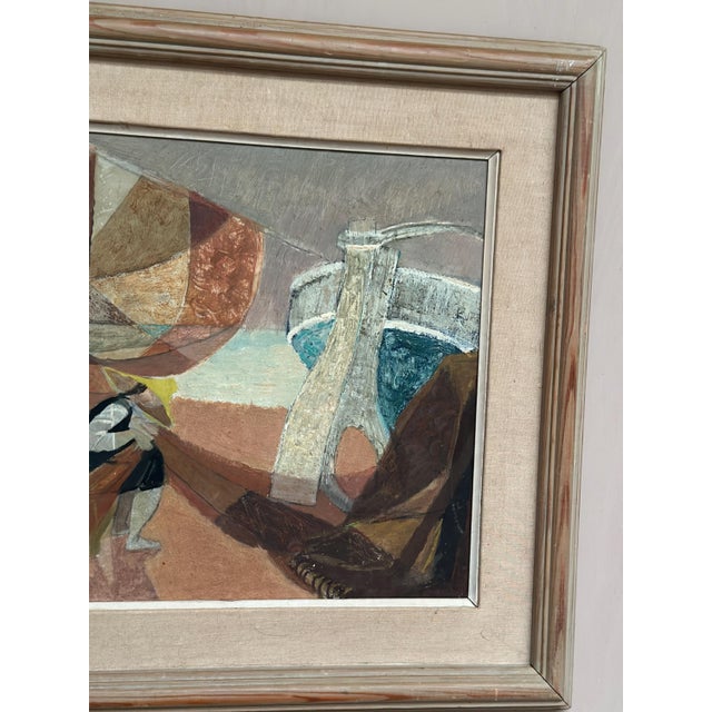 Nils Öst, Figure with Boats, 1950s, Oil Painting on Panel, Framed For Sale - Image 14 of 18