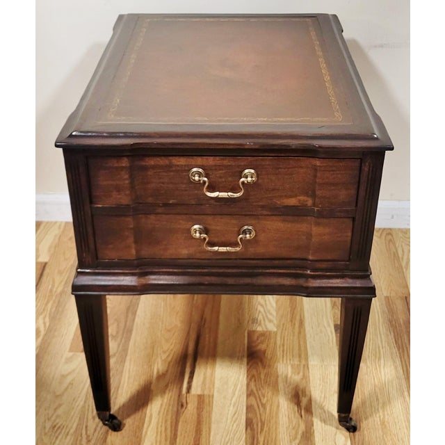 Vintage American English Style Mahogany & Leather Night End Sofa Table For Sale - Image 11 of 14