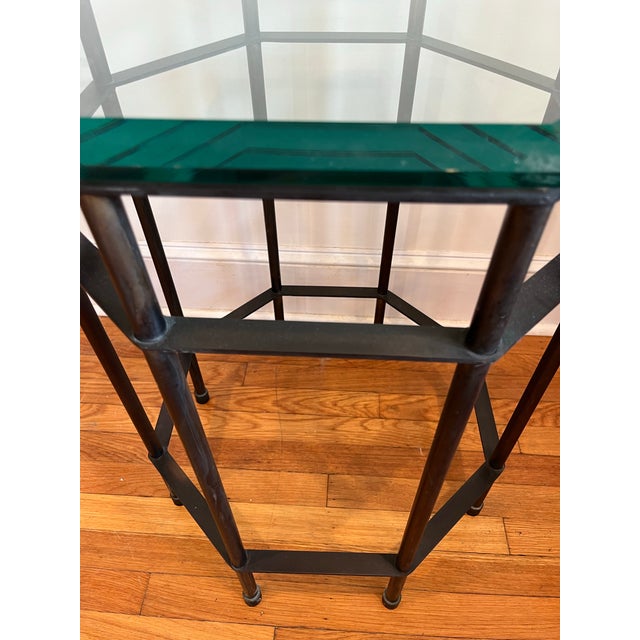 Patinated Brass and Beveled Glass Octagonal Side Table Campaign Style For Sale In New York - Image 6 of 12