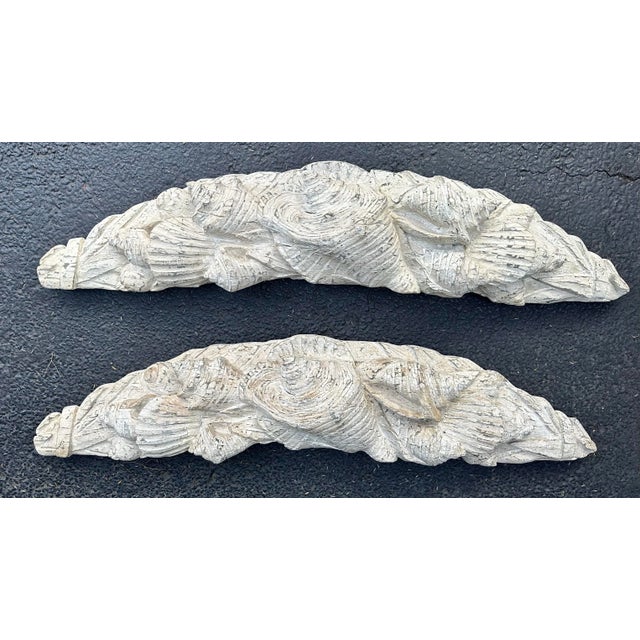 Early 20th Century Pair Large Plaster Faux Driftwood Architectural Festoons, Wall Mount Swags- Seashell Motif For Sale - Image 5 of 13