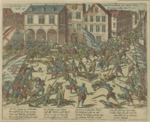 Illustration of Troops of William of Orange Battling with Amsterdam Citizens, 1580