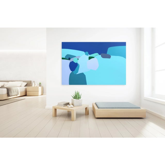 Textile A New Wind Blows - Large Blue Abstract Acrylic Painting on Canvas - Original Artwork by Julie Naima For Sale - Image 7 of 9