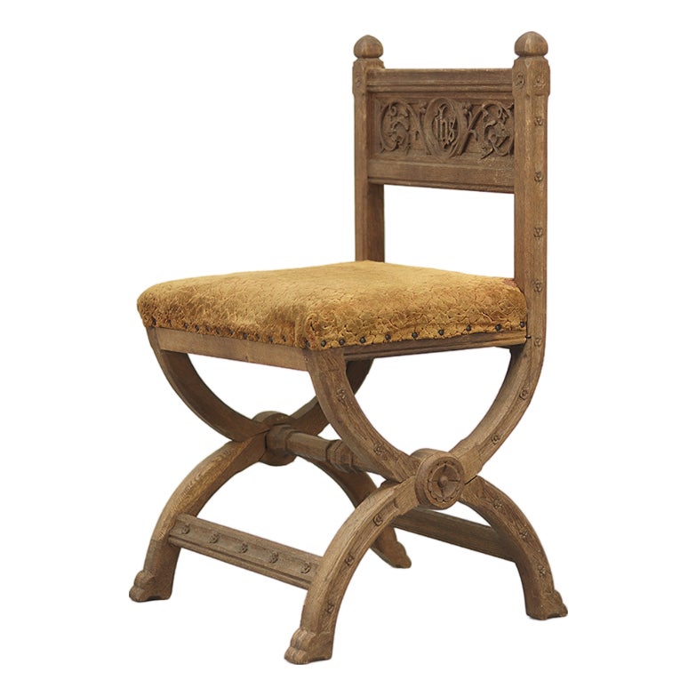 Antique Oak Chair with Gothic and Religious Carvings, 1890s | Chairish