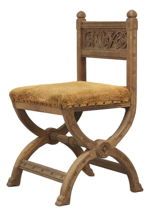 Antique Oak Chair with Gothic and Religious Carvings, 1890s