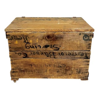 Antique Handmade Folk Art Wood Box Crate Table With Wheels For Sale
