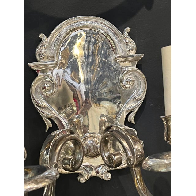 1900 Caldwell Silver Plated Sconces With Two Lights - a Pair For Sale In New York - Image 6 of 9