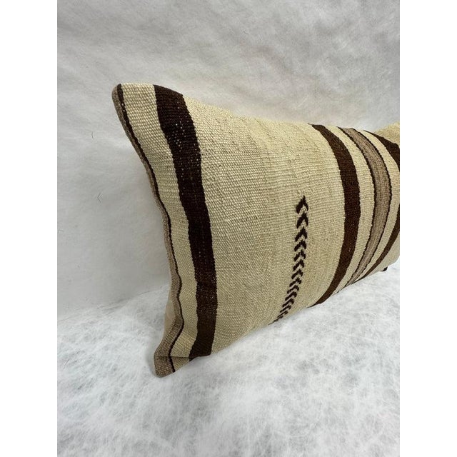 Turkish Hemp Pillow Cushion Natural Beige Dark Brown Pillow Cushion Cover 16" x 24" For Sale - Image 4 of 4
