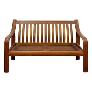 MCM Danish Modern Cognac Color Two Seat Couch Curved Bench Sculptural Seating For Sale