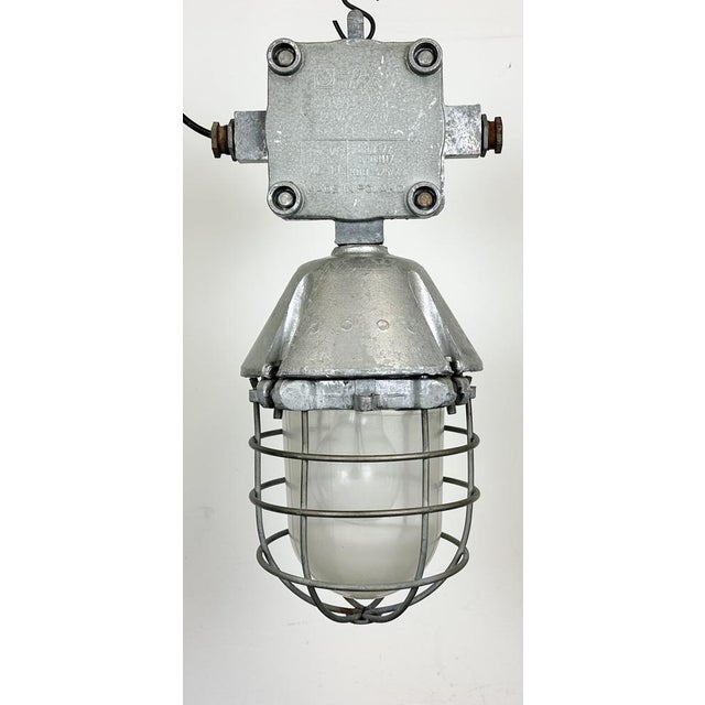 Large Industrial Cast Aluminium Cage Pendant Light from Polam Wilkasy, 1960s For Sale - Image 6 of 15