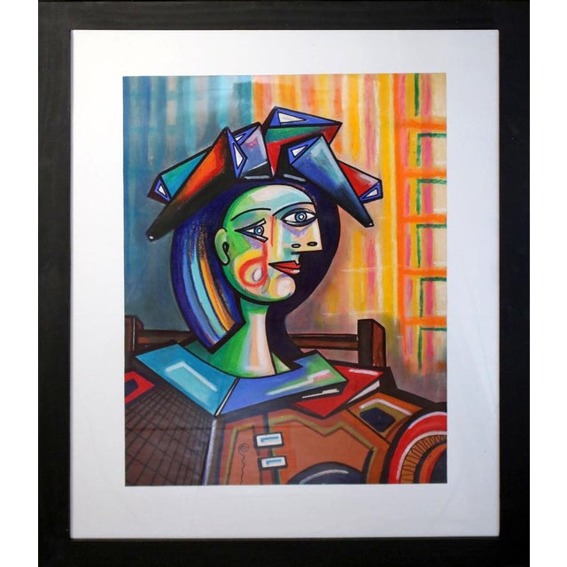 Paint Cubist Portrait, Late 20th Century, Painting, Framed For Sale - Image 7 of 7
