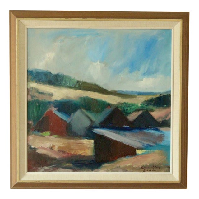 Valdemar Öberg, Landscape with Buildings, 1960s, Oil on Canvas, Framed For Sale