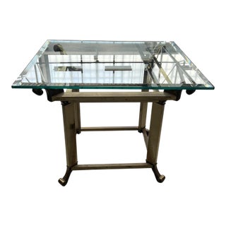 Vintage Mid 20th Century Hollywood Regency Brass Scroll Design Glass End Table For Sale