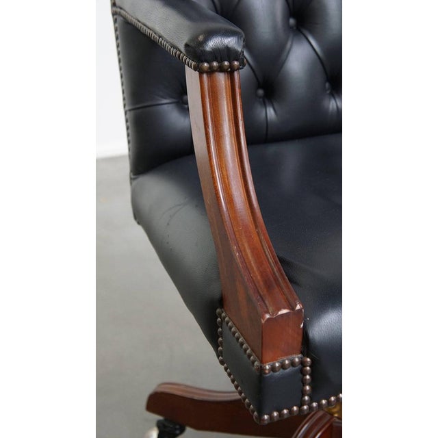 Dark Blue Cowhide Chesterfield Swivel Desk Chair For Sale - Image 11 of 18