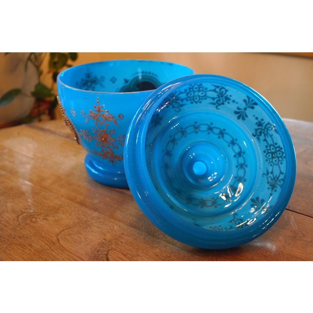19th Century 19th Century Antique French Blue Opaline Covered Punch Bowl For Sale - Image 5 of 14