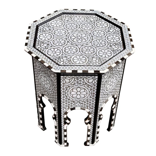 Contemporary Vintage Mother-of-Pearl Inlay Octagonal Side Table For Sale - Image 4 of 7