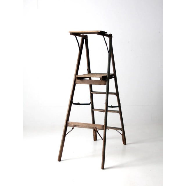 Vintage Wooden Platform Ladder For Sale - Image 6 of 13